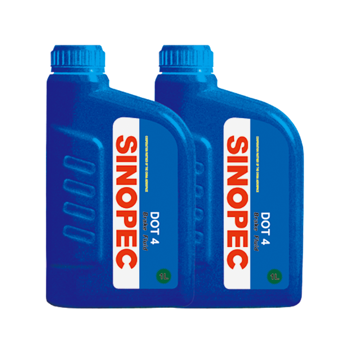 Two blue containers that contain - BRAKE FLUID DOT 4 1L