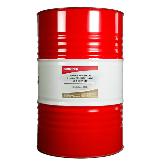 A red 200L drum of GEAR OIL AUTO ZLS 85W140 200L