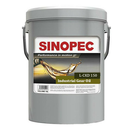 A gray metal container with GEAR OIL INDUSTRIAL HD LCKD 150 18L