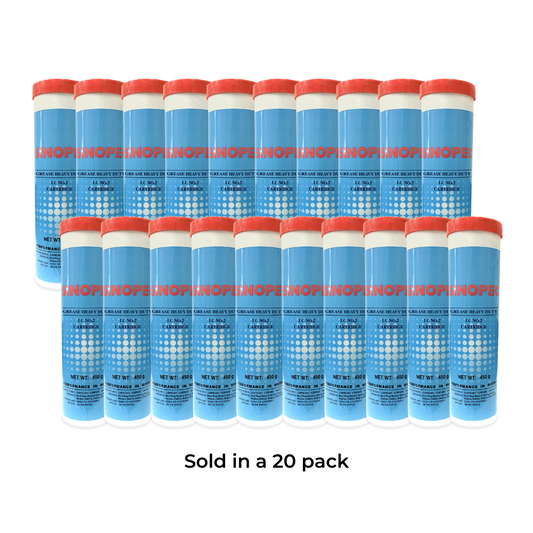 A 20-pack of blue grease cartridges with red caps, labelled 'SINOPEC', arranged in four rows.