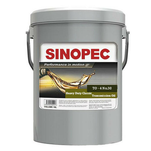 A gray metal container of TRANSMISSION OIL HD TO4 NO.30 18L